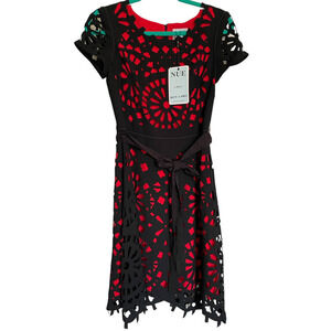 NWT NUE BY SHANI LASER CUT BLACK AND RED DRESS SZ 2